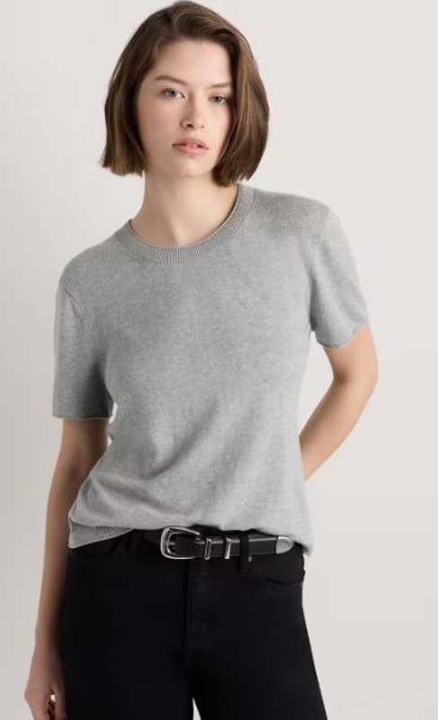 Quince Womens Xs Lightweight Cotton Cashmere Relaxed Sweater Tee Heather Grey